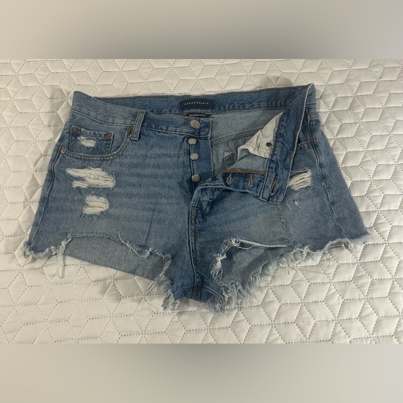 Aeropostale Pants - Aeropostale Boyfriend Distressed Denim Shorts Button Fly Raw Hem Size 12